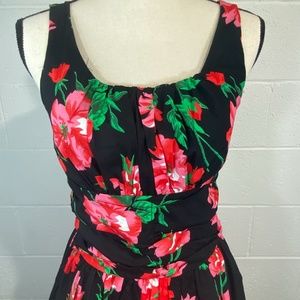 Voodoo Vixen Floral Black & Red Floral Swing Dress